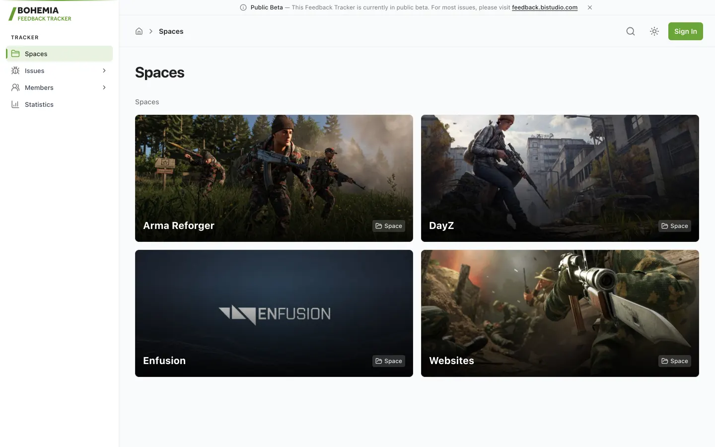 Bohemia Feedback Tracker — screenshot